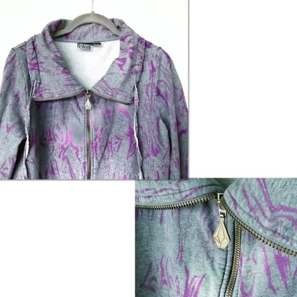 Volcom Sweatshirt Women Size M Medium Gray & Purple Zip Front y2k Retro Street